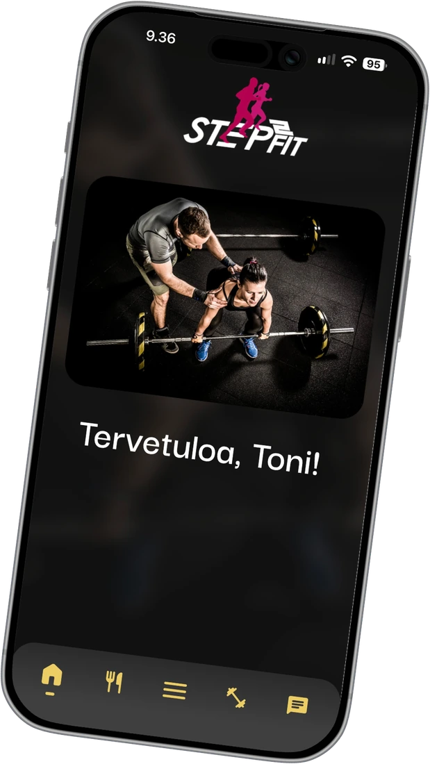 Step2Fit-sovelluksen etusivu puhelimen näytöllä